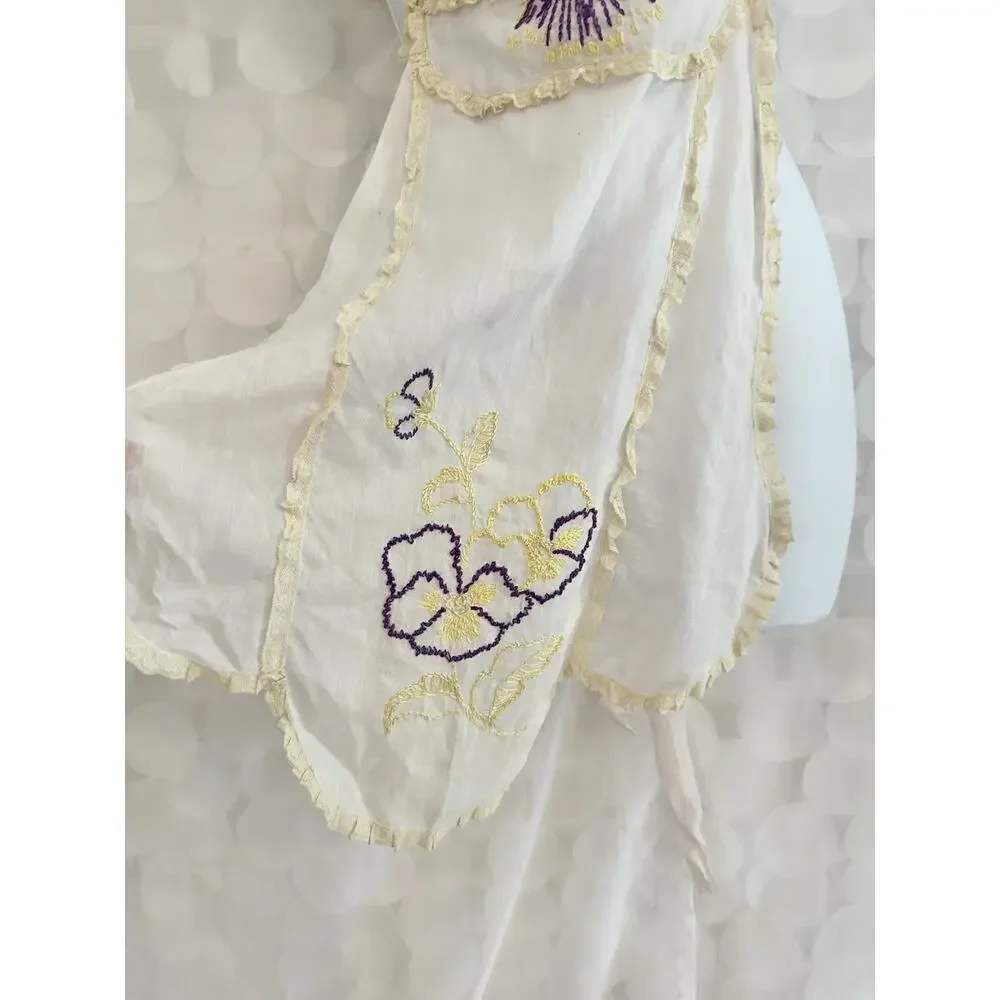 VTG 40’s Apron HALTER EMBROIDERED SHEER Hostess SEXY Floral PANSY Lace Ribbons